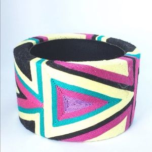 2/$20 Handmade Wide Chunky Ribbon Bangle Bracelet Geometric Print Multicolour